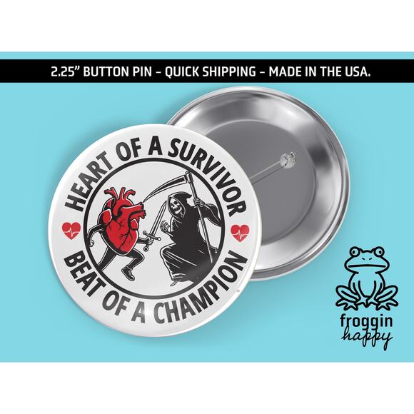 Heart Attack Survivor Button Pin  2.25" Heart Survivor Pin to Show Your Strength - Picture 1 of 1
